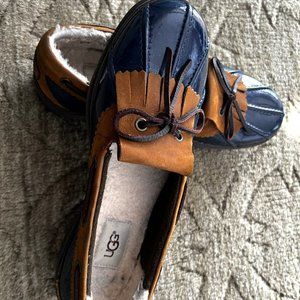 UGG HAILEY NAVY/BROWN SLIP ON RUBBER SHOE - WATERPROOF - SIZE 7.5 US